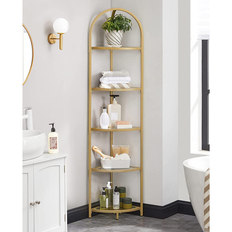 Golden 5 Tier Corner Shelf Unit for Living Room or Bedroom Display Storage by Vasagle
