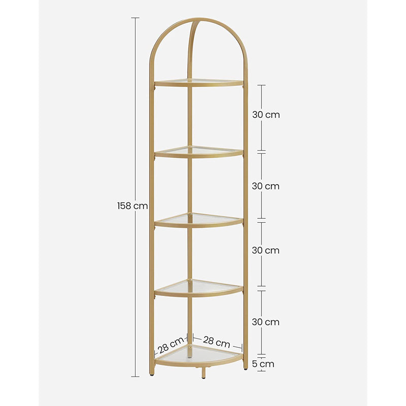 Golden 5 Tier Corner Shelf Unit for Living Room or Bedroom Display Storage by Vasagle