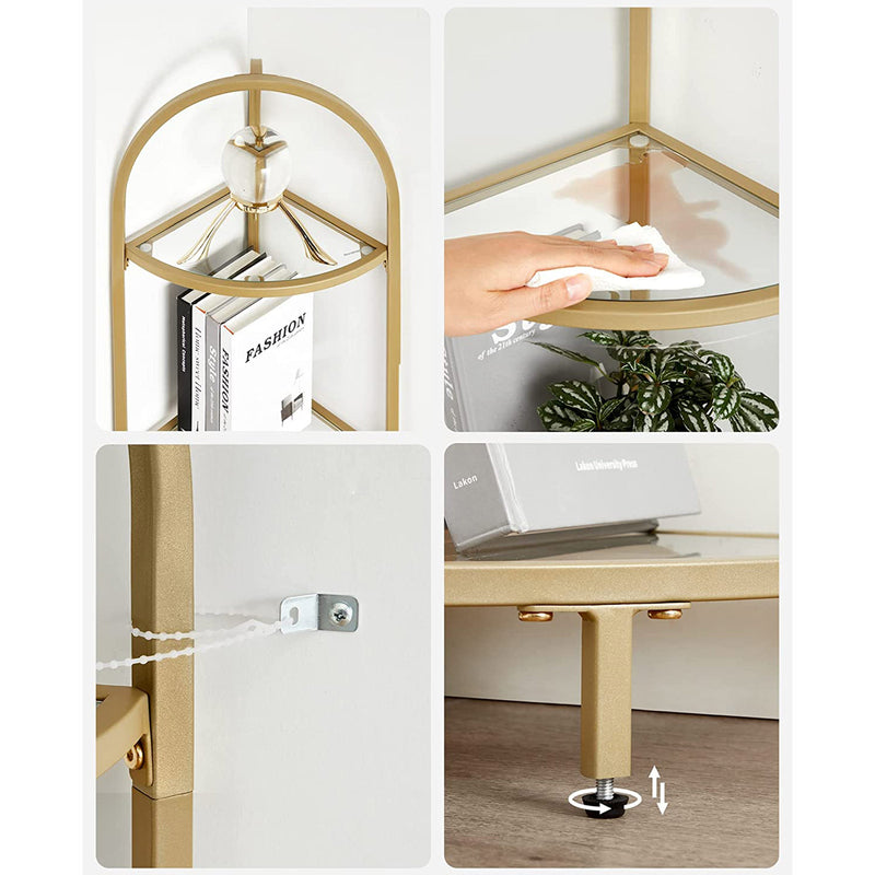 Golden 5 Tier Corner Shelf Unit for Living Room or Bedroom Display Storage by Vasagle