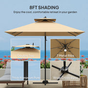 2.5m Cantilever Parasol with Solar LED Lights 360Â° Rotation and Crank Handle Khaki by Outsunny