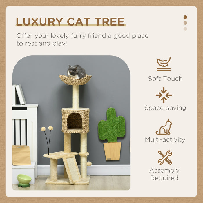 Multi Level Cat Tree with Scratching Post House and Bed for Indoor Cats Beige