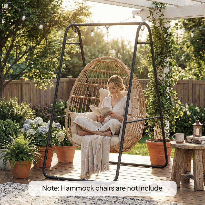 Hammock Chair Stand for Indoor or Outdoor Relaxation with Weather Resistant Steel Frame Black AOSOM