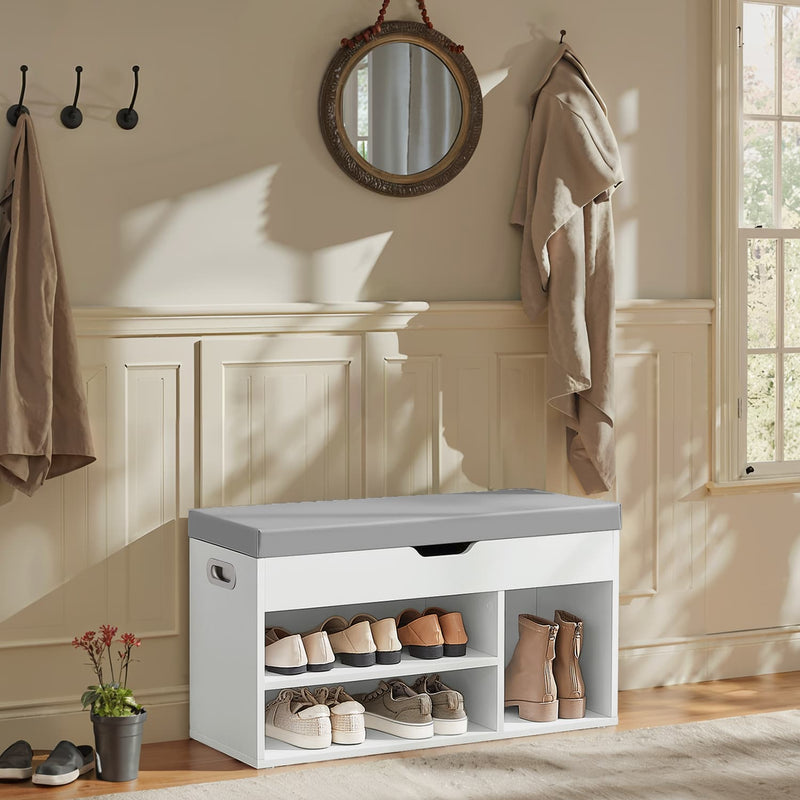 Storage Bench with Cushion and 3 Compartments for Entryway or Hallway Seating by Vasagle