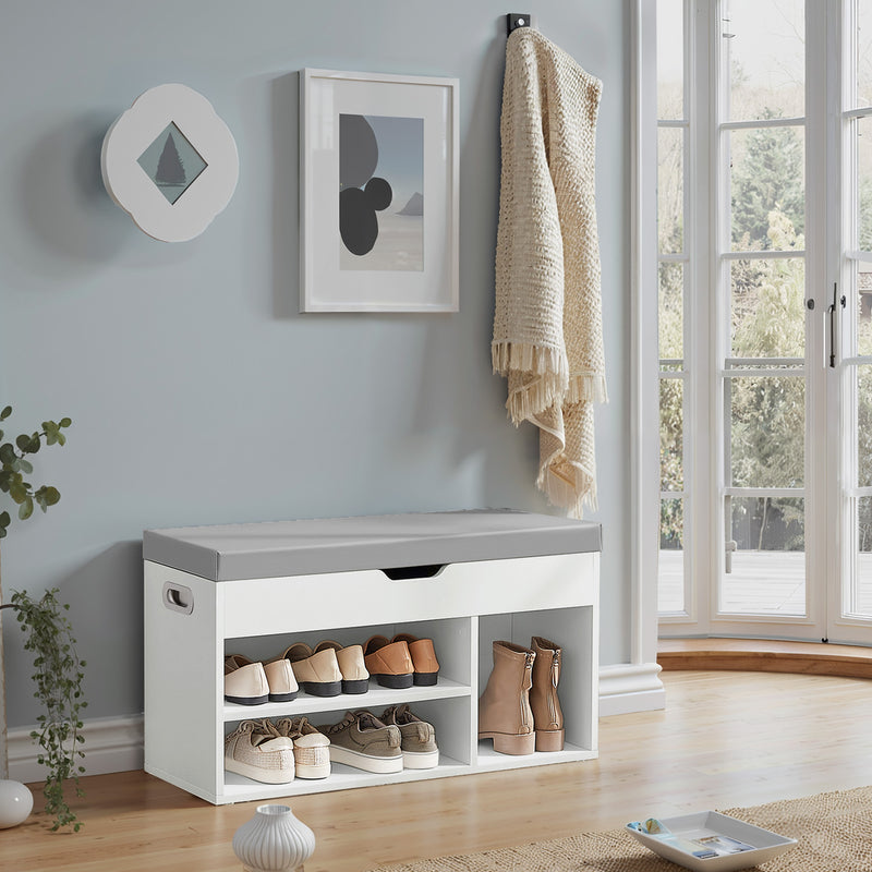 Storage Bench with Cushion and 3 Compartments for Entryway or Hallway Seating by Vasagle