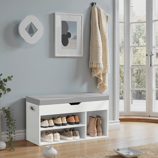 Storage Bench with Cushion and 3 Compartments for Entryway or Hallway Seating by Vasagle