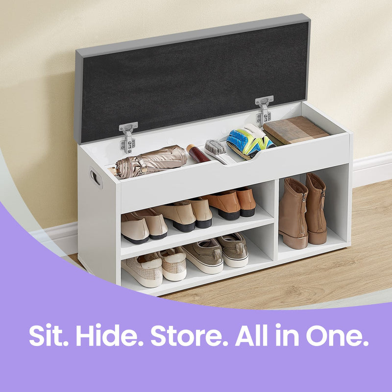 Storage Bench with Cushion and 3 Compartments for Entryway or Hallway Seating by Vasagle