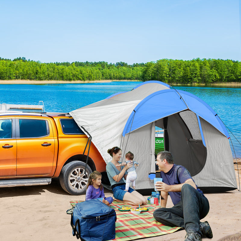 Car Camping Tent for Hatchbacks and SUVs with Quick Setup and Weather Protection Grey and Blue