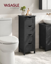 Black Bathroom Floor Cabinet with 4 Drawers for Small Space Storage 82 cm by Vasagle