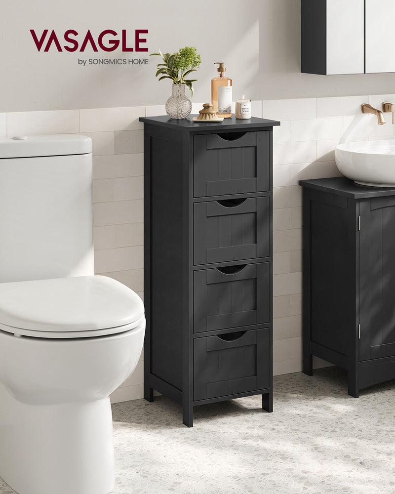 Black Bathroom Floor Cabinet with 4 Drawers for Small Space Storage 82 cm by Vasagle