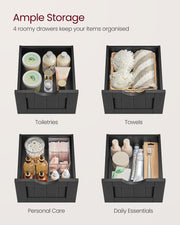 Black Bathroom Floor Cabinet with 4 Drawers for Small Space Storage 82 cm by Vasagle