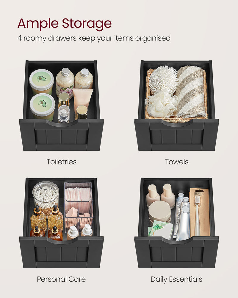 Black Bathroom Floor Cabinet with 4 Drawers for Small Space Storage 82 cm by Vasagle