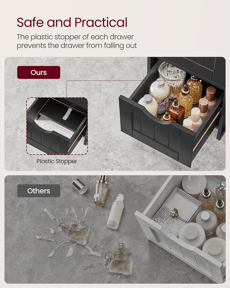 Black Bathroom Floor Cabinet with 4 Drawers for Small Space Storage 82 cm by Vasagle