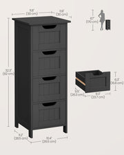 Black Bathroom Floor Cabinet with 4 Drawers for Small Space Storage 82 cm by Vasagle