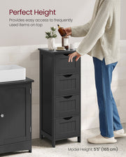 Black Bathroom Floor Cabinet with 4 Drawers for Small Space Storage 82 cm by Vasagle