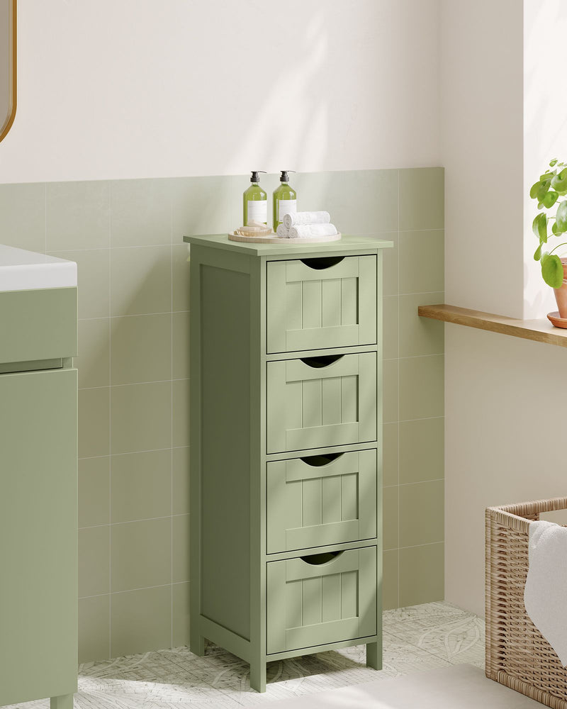 Laurel Green Bathroom Floor Cabinet with 4 Storage Drawers for Organising by Vasagle