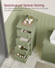 Laurel Green Bathroom Floor Cabinet with 4 Storage Drawers for Organising by Vasagle