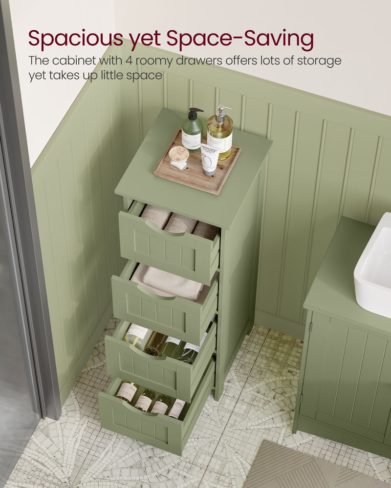Laurel Green Bathroom Floor Cabinet with 4 Storage Drawers for Organising by Vasagle