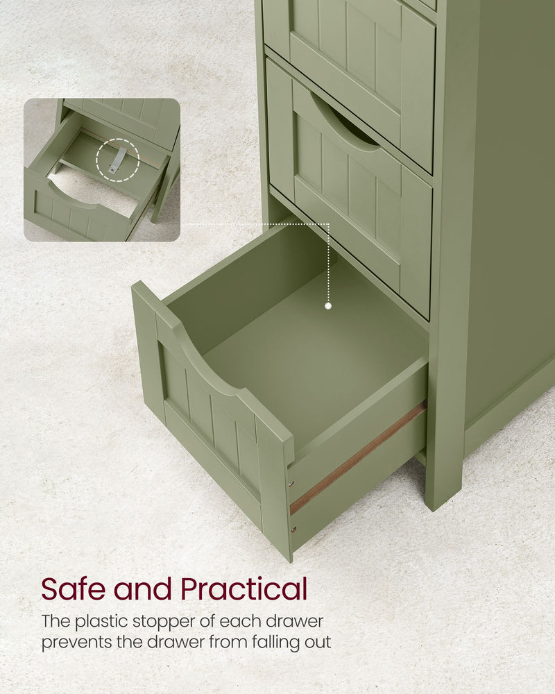 Laurel Green Bathroom Floor Cabinet with 4 Storage Drawers for Organising by Vasagle