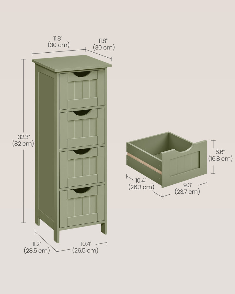 Laurel Green Bathroom Floor Cabinet with 4 Storage Drawers for Organising by Vasagle