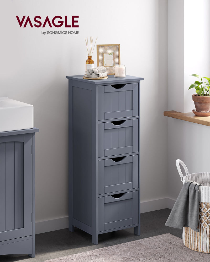 Slate Grey Bathroom Floor Cabinet with 4 Storage Drawers for Organised Space by Vasagle