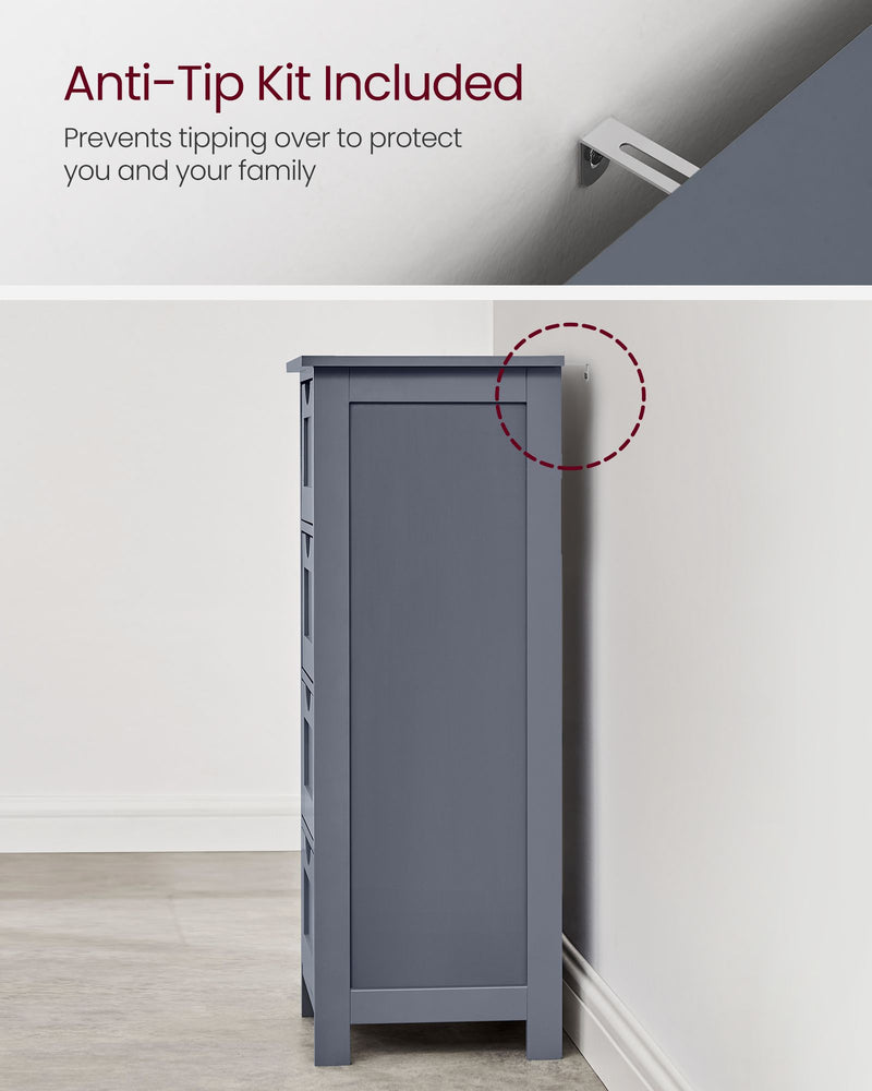 Slate Grey Bathroom Floor Cabinet with 4 Storage Drawers for Organised Space by Vasagle