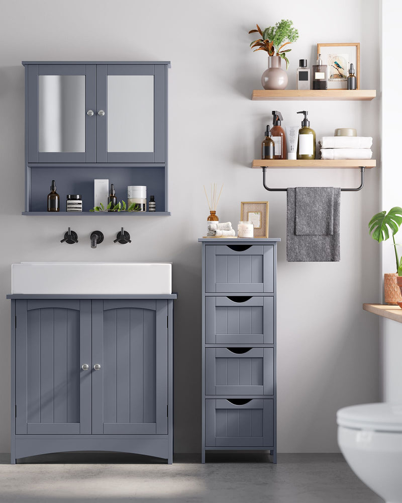 Slate Grey Bathroom Floor Cabinet with 4 Storage Drawers for Organised Space by Vasagle