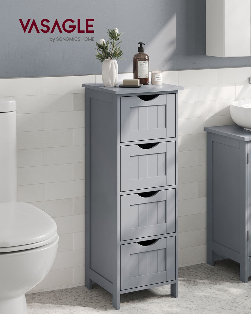 Mystic Grey Bathroom Floor Cabinet with 4 Storage Drawers for Organized Space by Vasagle