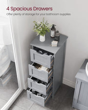 Mystic Grey Bathroom Floor Cabinet with 4 Storage Drawers for Organized Space by Vasagle
