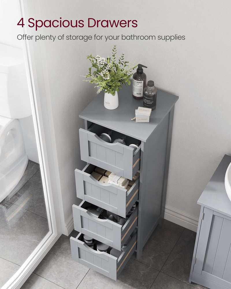 Mystic Grey Bathroom Floor Cabinet with 4 Storage Drawers for Organized Space by Vasagle