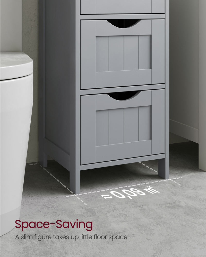Mystic Grey Bathroom Floor Cabinet with 4 Storage Drawers for Organized Space by Vasagle