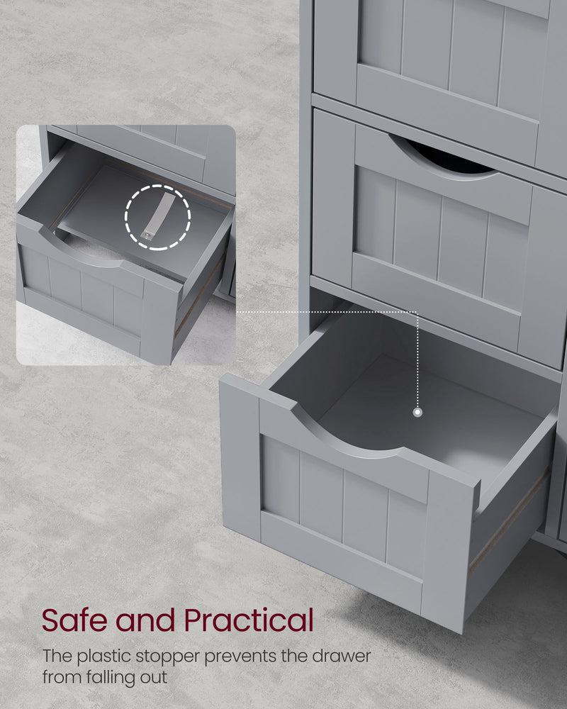 Mystic Grey Bathroom Floor Cabinet with 4 Storage Drawers for Organized Space by Vasagle