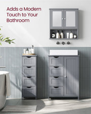 Mystic Grey Bathroom Floor Cabinet with 4 Storage Drawers for Organized Space by Vasagle