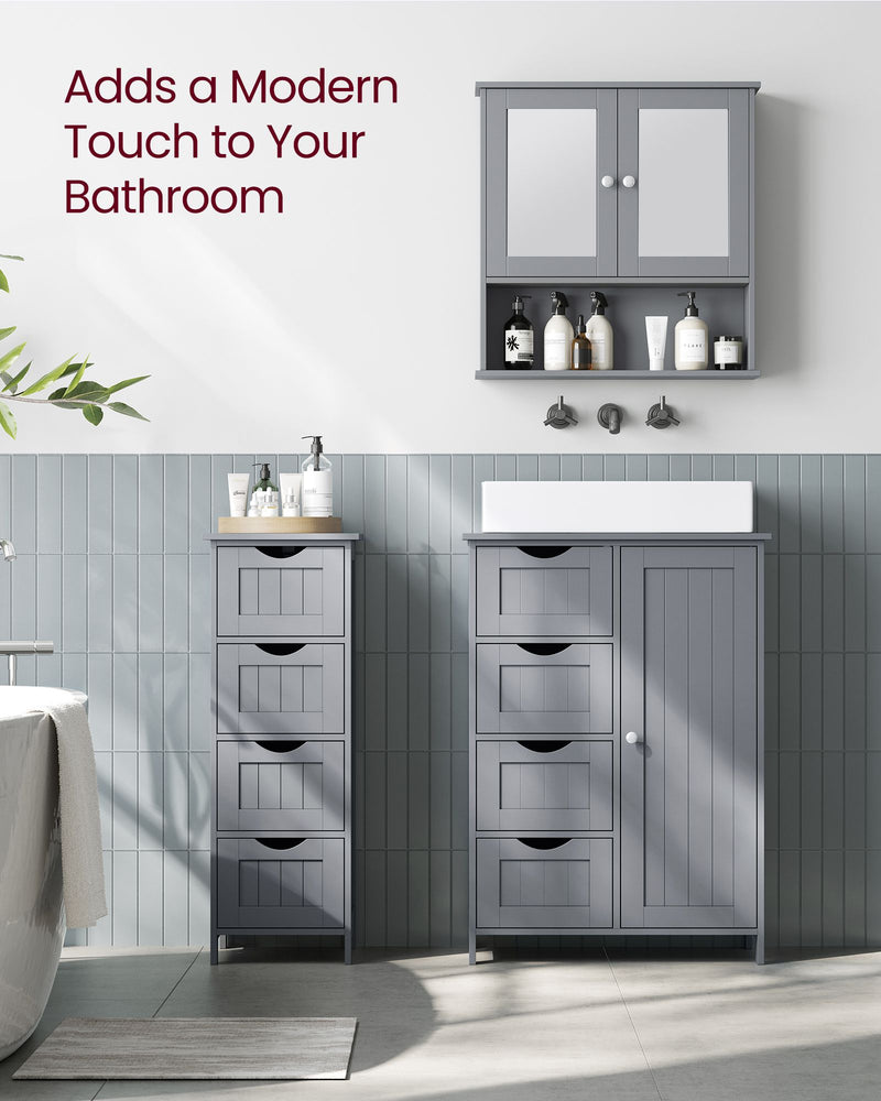 Mystic Grey Bathroom Floor Cabinet with 4 Storage Drawers for Organized Space by Vasagle