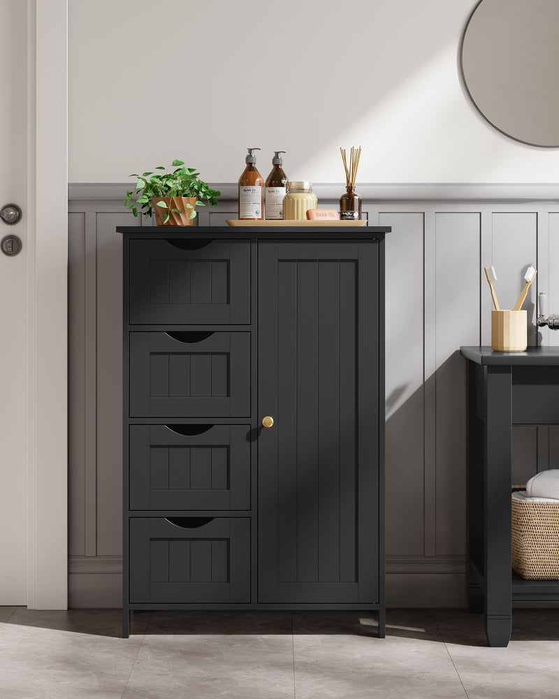 Ink Black Bathroom Floor Cabinet with Adjustable Shelf and Drawer Storage by Vasagle