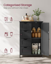 Ink Black Bathroom Floor Cabinet with Adjustable Shelf and Drawer Storage by Vasagle