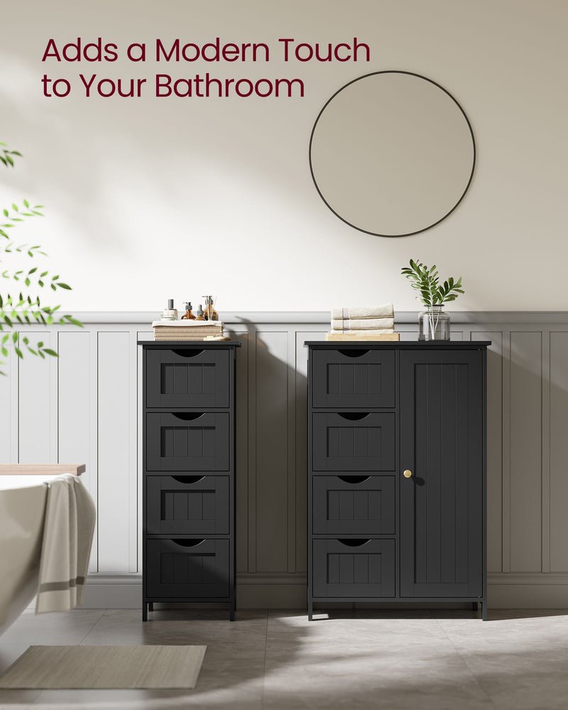 Ink Black Bathroom Floor Cabinet with Adjustable Shelf and Drawer Storage by Vasagle