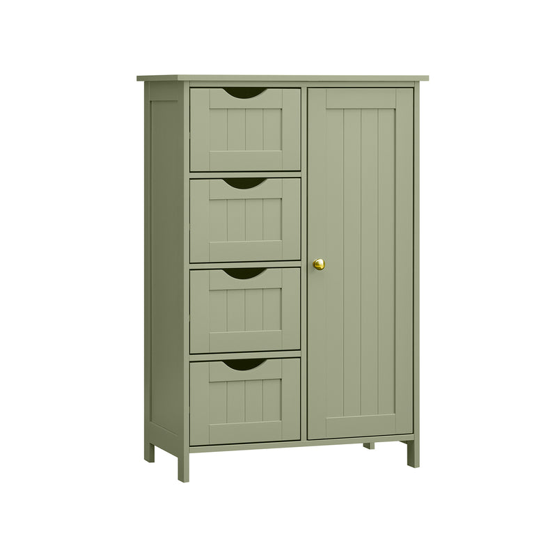 Floor Cabinet For Bathroom - 1 Cupboard - 4 Drawers for Towels and Toiletries - Laurel Green