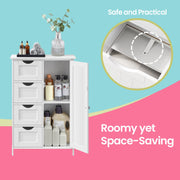 Freestanding Bathroom Storage Cabinet with 4 Drawers and Door White Wood Unit by Vasagle
