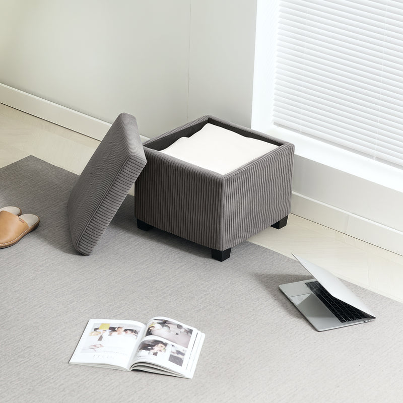 Grey Corduroy Square Storage Ottoman Stool with Removable Lid and Legs 40cm by HOMCOM