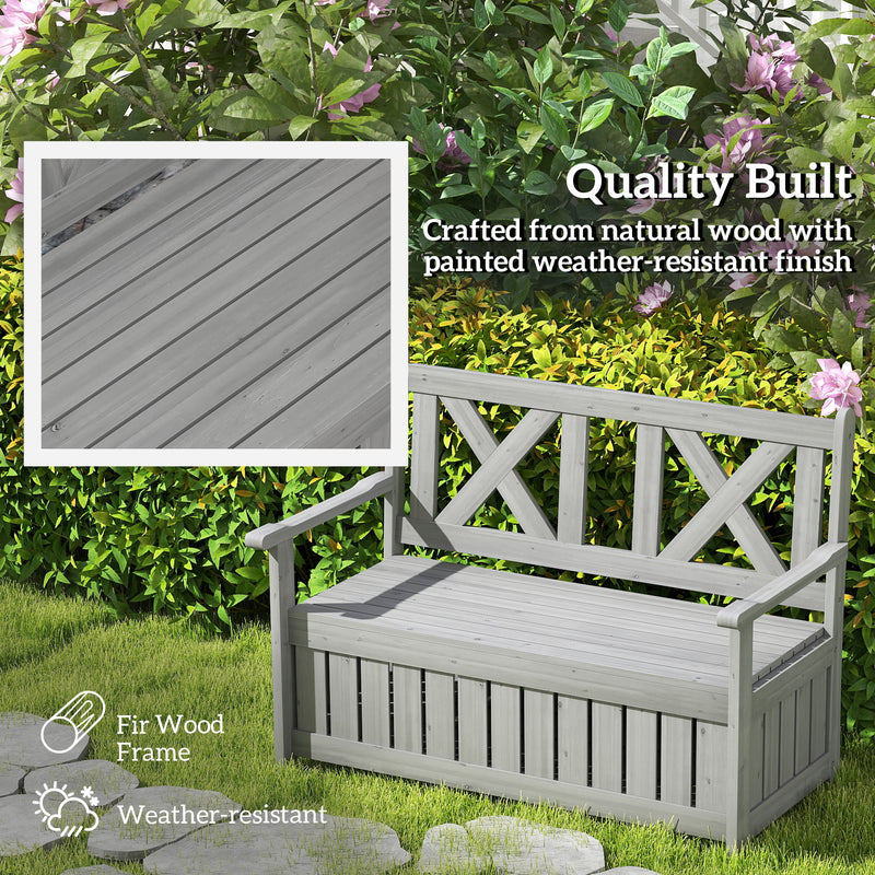 Grey 2 Seater Wooden Garden Storage Bench for Patio and Porch by Outsunny