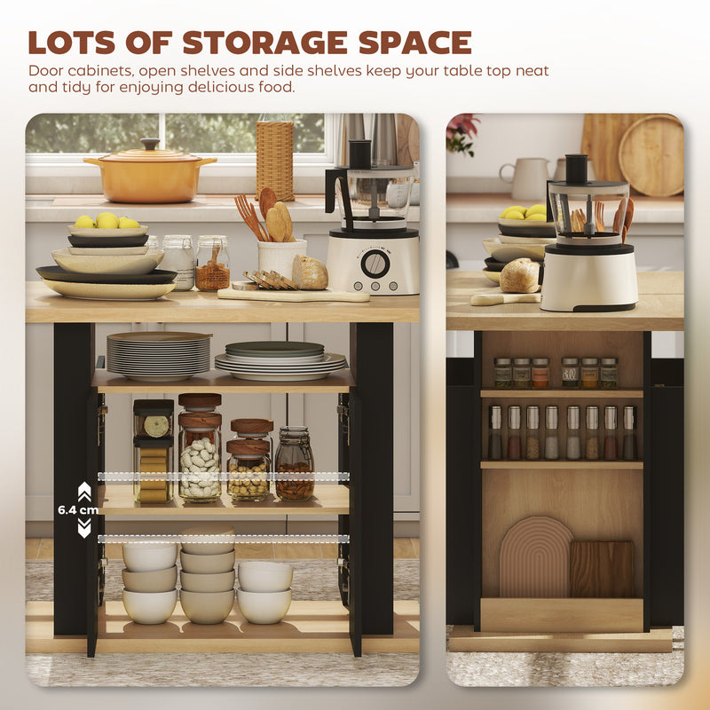 Kitchen Island Table with Storage for Dining and Organising in Family Homes Black AOSOM