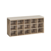 Camel Brown and Beige 15 Compartment Shoe Bench with Cushioned Seat and Storage by Vasagle