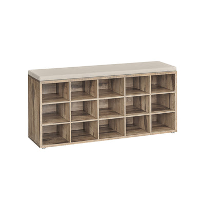 Camel Brown and Beige 15 Compartment Shoe Bench with Cushioned Seat and Storage by Vasagle
