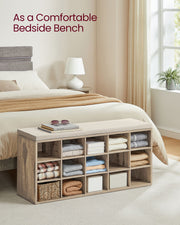 Camel Brown and Beige 15 Compartment Shoe Bench with Cushioned Seat and Storage by Vasagle
