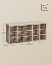 Camel Brown and Beige 15 Compartment Shoe Bench with Cushioned Seat and Storage by Vasagle