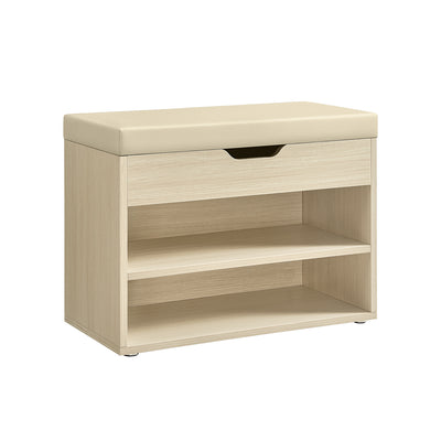 Natural Beige Shoe Bench with Padded Seat and Storage for Entryway or Hallway by Vasagle