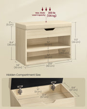 Natural Beige Shoe Bench with Padded Seat and Storage for Entryway or Hallway by Vasagle