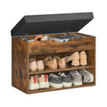 Rustic Brown Shoe Bench with Cushion and 3 Storage Compartments by Vasagle