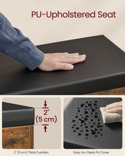 Rustic Brown Shoe Bench with Cushion and 3 Storage Compartments by Vasagle