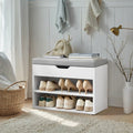 White Shoe Storage Bench with Cushion and 3 Compartments for Entryway Organisation by Vasagle